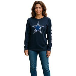 Dallas Cowboy Authentic Long Sleeve T-shirt-Size L-100% Cotton-Navy Blue.